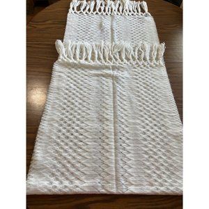 Womans long white scarf with tassels